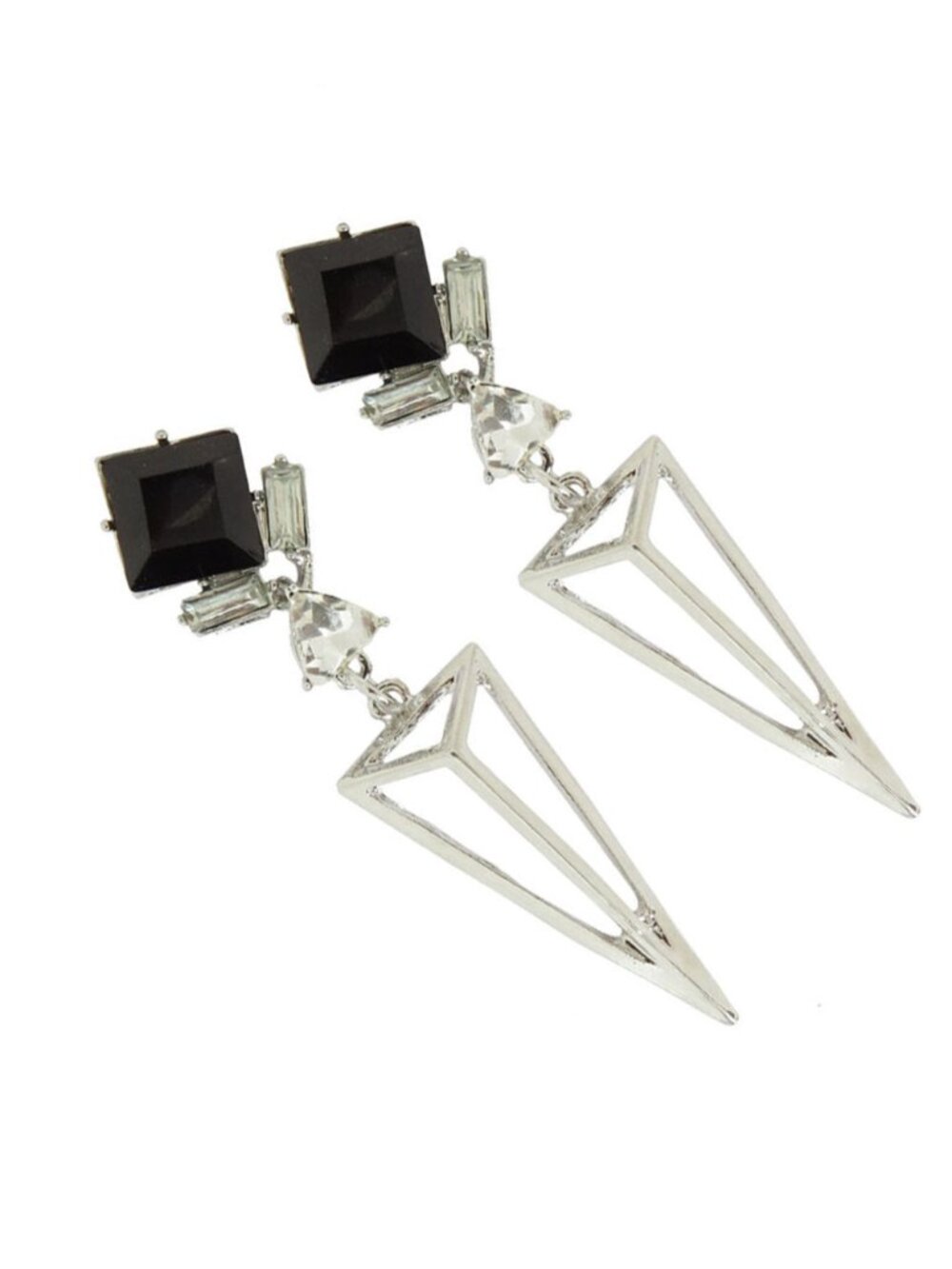 Silver Plated Geometric Drop Earrings for Women Black Crystal Resin Earrings - Picture 5 of 5